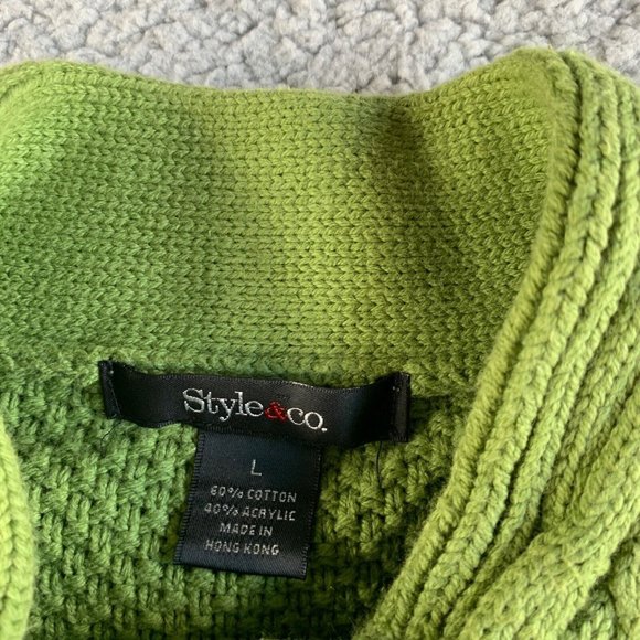 Vintage Style & Co Cardigan Sweater Womens Large Cable Knit Peasant Green NEW - Picture 3 of 12